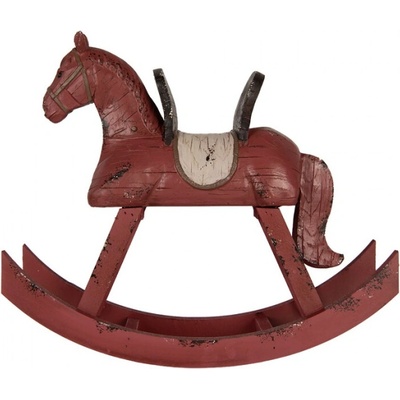 Dekorace ve vintage stylu červený houpací koník s patinou – 39x12x34 cm