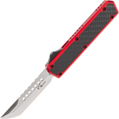 Golgoth G11D3 Rouge. Couteau automatique OTF lame acier D2 aluminium rouge et fibre de carbon G11D3