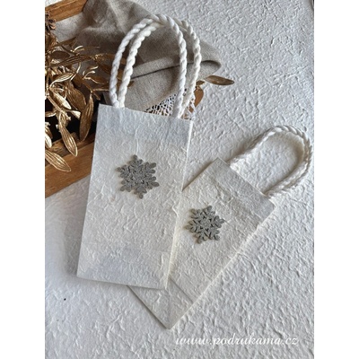 Pod Rukama Dárková taška 10x18x8 cm - T3 vánoční Barevnost: bílá, stříbrná hvězda
