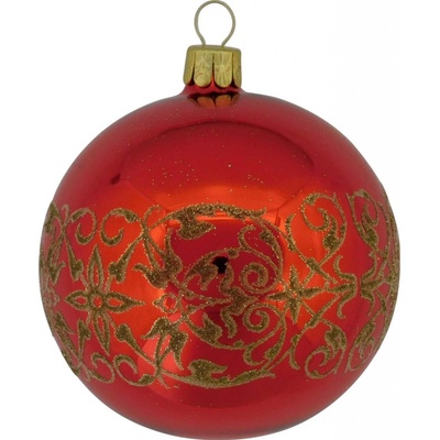 ORNEX Vianočná ozdoba sklenená guľa s ornamentom červená 8 cm