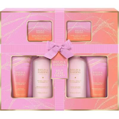 Baylis & Harding Jojoba, Vanilla & Almond Oil mycí gel na tělo 300 ml + mléko do koupele 300 ml + tuhé mýdlo 150 g + tělový peeling 130 ml + tělové mléko 130 ml + koupelová sůl 100 g