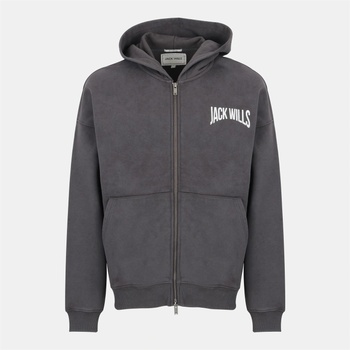 Jack Wills Суичър Jack Wills Men's Graphic Cotton Long Sleeve Oversized Fit Zip Hoodie - Forged Iron