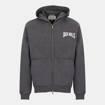 Jack Wills Суичър Jack Wills Men's Graphic Cotton Long Sleeve Oversized Fit Zip Hoodie - Forged Iron