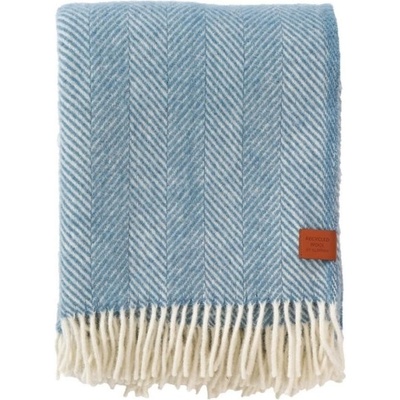 Klippan Vlněný pléd Herringbone couldy blue Světlé modrá 130x180