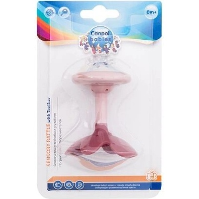 Canpol babies Sensory Rattle With Teether Pink senzorické chrastítko s kousátkem