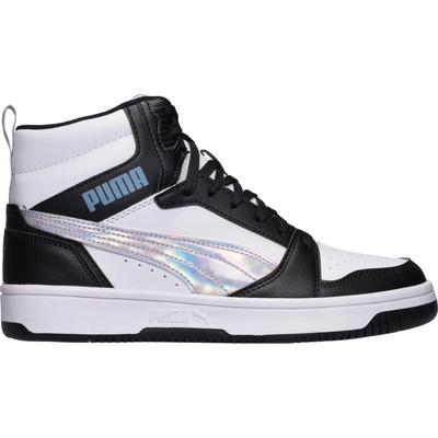 Puma detské členkové tenisky Rebound V6 Mid Space Belle Jr biela čierna strieborná svetlomodrá