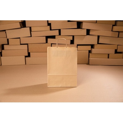 Papierová darčeková taška s krúteným uchom PRÍRODNÁ 32x24x10 cm (balenie 5 ks)