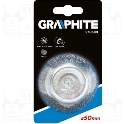 GRAPHITE 57H599 Zadní kartáč; 50mm; ocel,kyselinovzdorná ocel; trn; 6,25mm