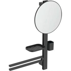 Ideal Standard ALU+ - Огледало с държач за кърпи, рафтче и чашка за четки и паста, копринено черно BD588XG (BD588XG)