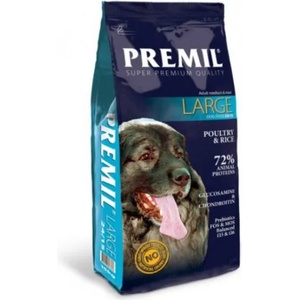 PREMIL Super Premium Large - пълноценна храна за пораснали кучета от средни и едри породи, с пилешко, пуешко, патешко месо и риба тон, 15 кг - Сърбия