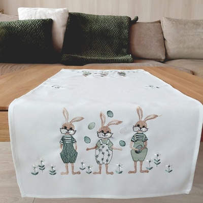 Raebel Veľkonočný behúň šerpa 6309 zajkovia zelená Polyester 40x140cm