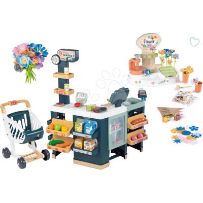 Smoby Set obchod elektronický smíšené zboží s chladničkou Maxi Market a květinářství s vlastní výrobou květin s náhradním materiálem