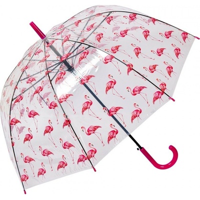 Clayre & Eef priehľadný dáždnik s plameniakmi Flamingo