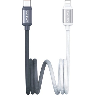 Usams US-SJ757 dvojfarebný opletený nabíjací a dátový USB-C na Lightning 1,2m sivo-bílý