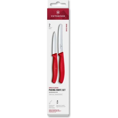 Victorinox Swiss Classic paring knife set 2pcs, straight/wavy red box