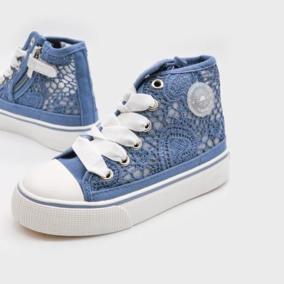 Mayoral Високи кецове с платформа ажур деним с цип и връзки за мини момиче Майорал