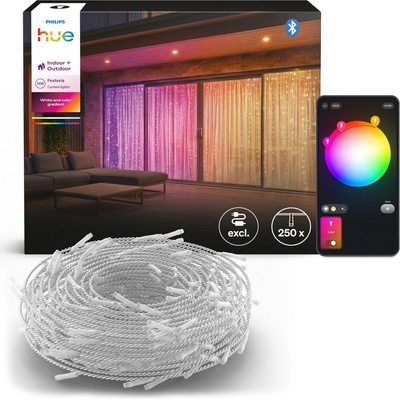 Světelná clona 1,35 × 2 m, vánoční LED žárovky 250 LED, IP44, bílá a barevný přechod RGBIC, inteligentní SMART, Zigbee, Bluetooth, Festavia Curtain EXT, rozšíření pro Philips Hue