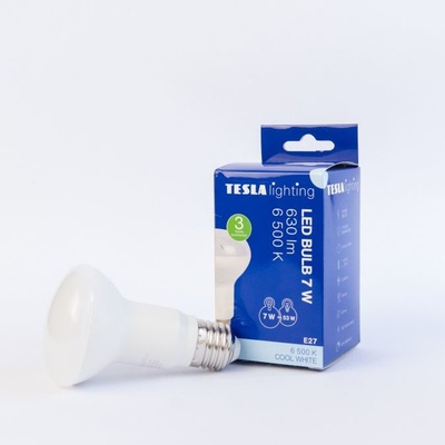Tesla LED žárovka Reflektor R63, E27, 7W, 230V, 630lm, 25 000h, 6500K studená bílá, 180st