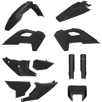POLISPORT kompletní sada plastů (FULL KIT) HUSQVARNA TE/FE 24-25 v sadě kryt předního světla (8681500002) a kryty tlumičů (8352500002) barva černá