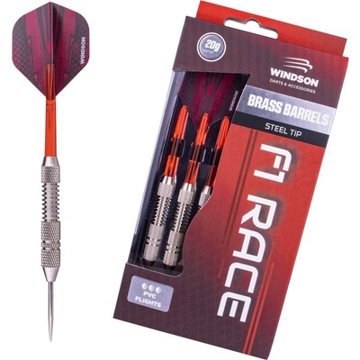 Mosadzný set šípok s kovovými hrotmi Windson F1 RACE 20 G BRASS SET červená