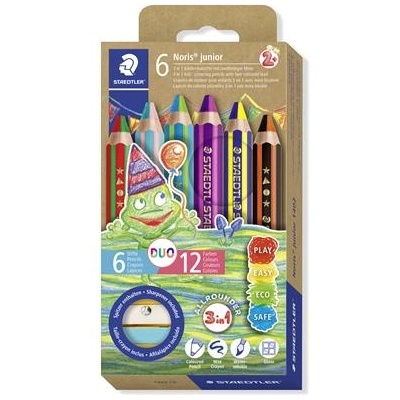 STAEDTLER Комплект цветни моливи, двойни цветове, с острилка, STAEDTLER "Noris junior 140", 6 различни цвята 1402 C6 (1402 C6)