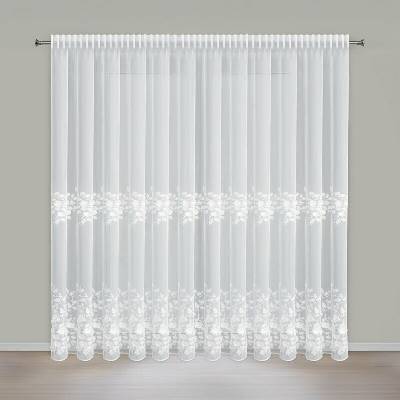 Vyšívaná záclona ROSIE s riasiacou páskou 350x250cm - biela