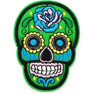 Nažehľovacia záplata - Mexická lebka - Día de Muertos - zelená