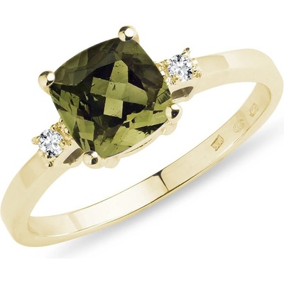 Klenota Zlatý prsteň s vltavínom a diamantmi k0484073