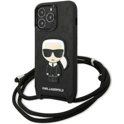 KARL LAGERFELD Leather Monogram Patch and Cord Iconik Case за iPhone 13 Pro / 13 - черен (3666339049904)