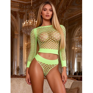 SuperLove Yolo Long Sleeve Fishnet Set 3534 Green XS-M