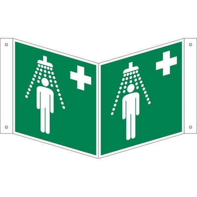 Úhlová tabulka Bezpečnostní sprcha, ISO 7010, z hliníku, 150 x 150 mm, BJ = 5 ks