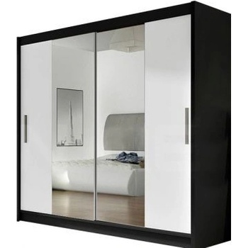 Kapol Bega II 180 cm s dvojitým zrcadlem a posuvnými dveřmi Stěny černá / bílá