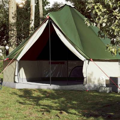 vidaXL Семейна палатка, типи, 10-местна, зелена, водоустойчива (94594)
