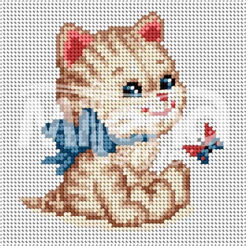 Image 1 of Milena Style Коте с панделка - гоблен с щампа без конци