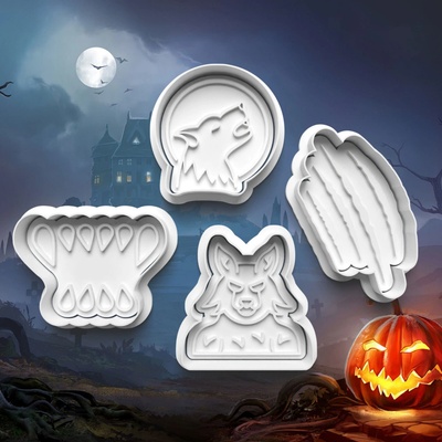 Halloween - Sada 4ks vykrajovačiek s pečiatkou