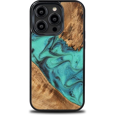 Bewood Bewood Unique Turquoise Wood and Resin калъф за iPhone 14 Pro, тюркоазен, черен (590751177823514pro)