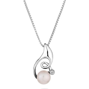 Swan Сребърно колие с цирокиний и сладководна бяла перла IP1072B Swan