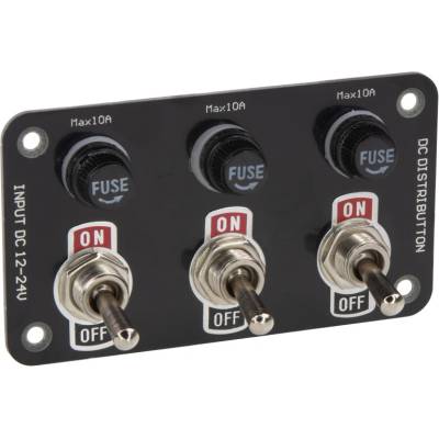 Panel s 3x spínačmi + 3x poistky, 12/24V