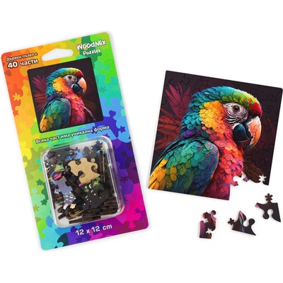 WoodMix Puzzles Дървен пъзел WoodMix, Животни, 40 части - Папагал (WM-P40-0027)