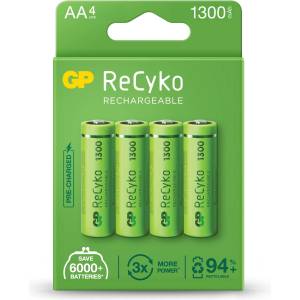 GP Batteries Акумулаторна Батерия R6 AA 130AAHC-EB4 1300mAh NiMH 4 бр. в опаковка GP (GP-BR-130AAHC-EB4) - topmall