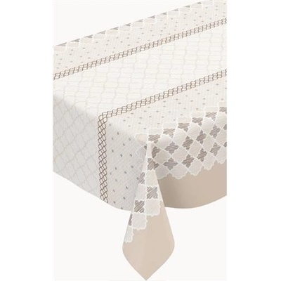 Obrus PVC 135A ornamenty hnedo-biele metráž, 20 m x 140 cm, IMPOL TRADE