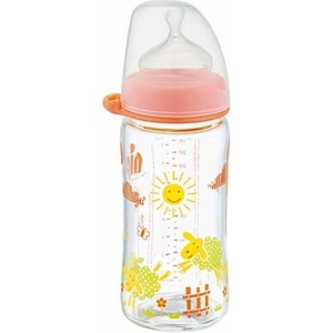 Nip Бебешко шише NIP - РР, Flow M, 0 м+, 260 ml, Girl, оранжево (4000821350403) - baby