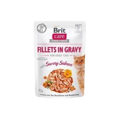 BRIT CARE Mačacie vrecká Filé v omáčke s lahodným lososom 12 x 85 g