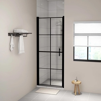 vidaXL Врата за душ, закалено стъкло, 81x195 см, черна (148890)