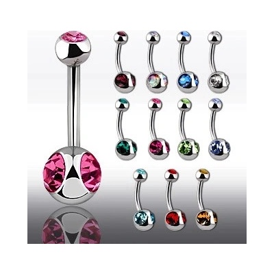 Šperky eshop piercing do pupíku s velkým zirkonem po obou stranách Z29.18 světlá zelená G