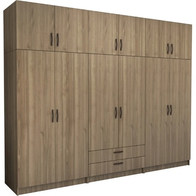 TopMebel Шкаф с шест врати от меламин Victoria с шкафче в цвят орех 300x60x240см