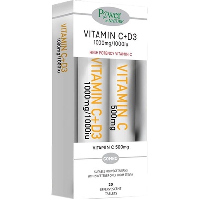 Power Health Vitamin C plus D3 + Vitamin C, 2 x 20 ефервесцентни таблетки, Power of Nature