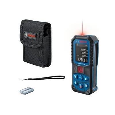 Bosch Лазерен далекомер Bosch Professional GLM 50-22, Обхват на измерване 50 м, Лазерен диод 635 nm, Точност ± 1, 5 мм, IP65, 2 акумулатори 1, 5 V LR6(AA), Защитна чанта, Презрамка за носене