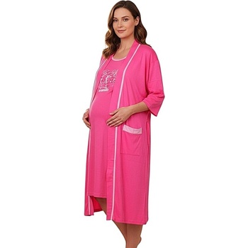 Цикламен комплект за бременни нощница и халат с мечета