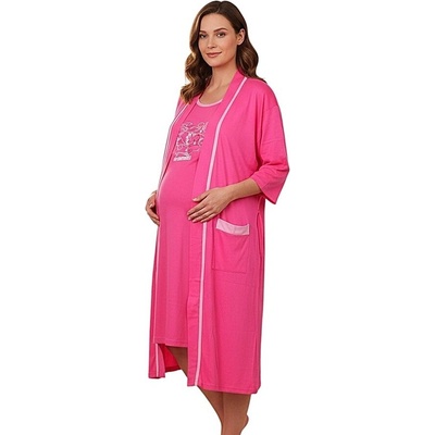 Цикламен комплект за бременни нощница и халат с мечета